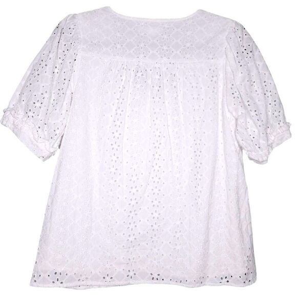 Draper James Eyelet Top Medium White Short Puff Sleeve V-Neck large - Picture 2 of 5